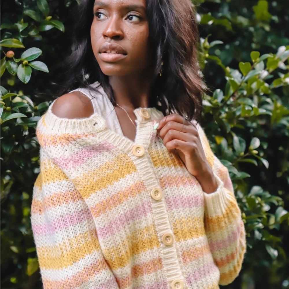 Soirse Cream and Pink Striped Cardigan Sweater